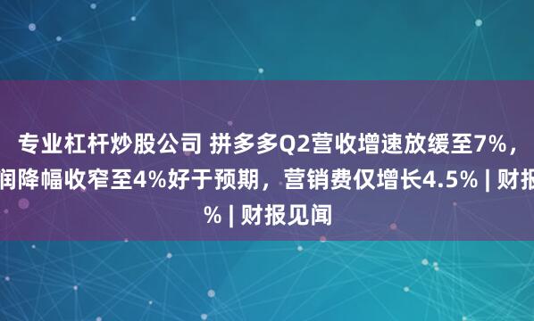 专业杠杆炒股公司 拼多多Q2营收增速放缓至7%,净利润降幅收窄至4%好于预期,营销费仅增长4.5% | 财报见闻